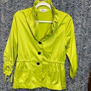 Chaus Lime Green Satin Blouse/Light jacket